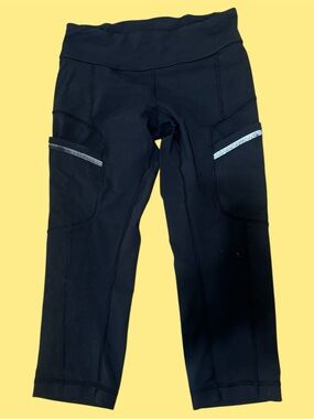lululemon athletica Black Capri Pocket Leggings with Reflective Trim